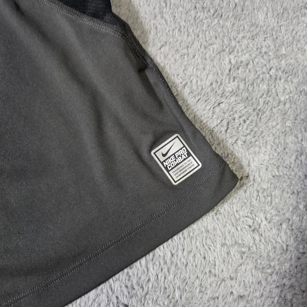Nike Mens Medium Pro Combat Dri-FIT Baseball Shirt Grey Black 3/4 Sleeve MLB